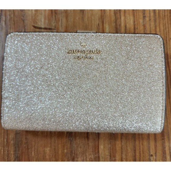 Kate Spade Women's Gold Glimmer Glitter Medium Compact Bifold Wallet L-Zip Glam - Picture 1 of 14